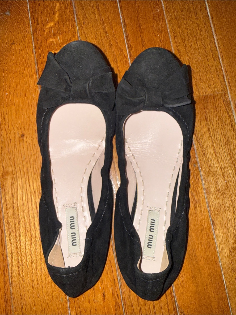 Miu Miu Black Suede Bow Flats